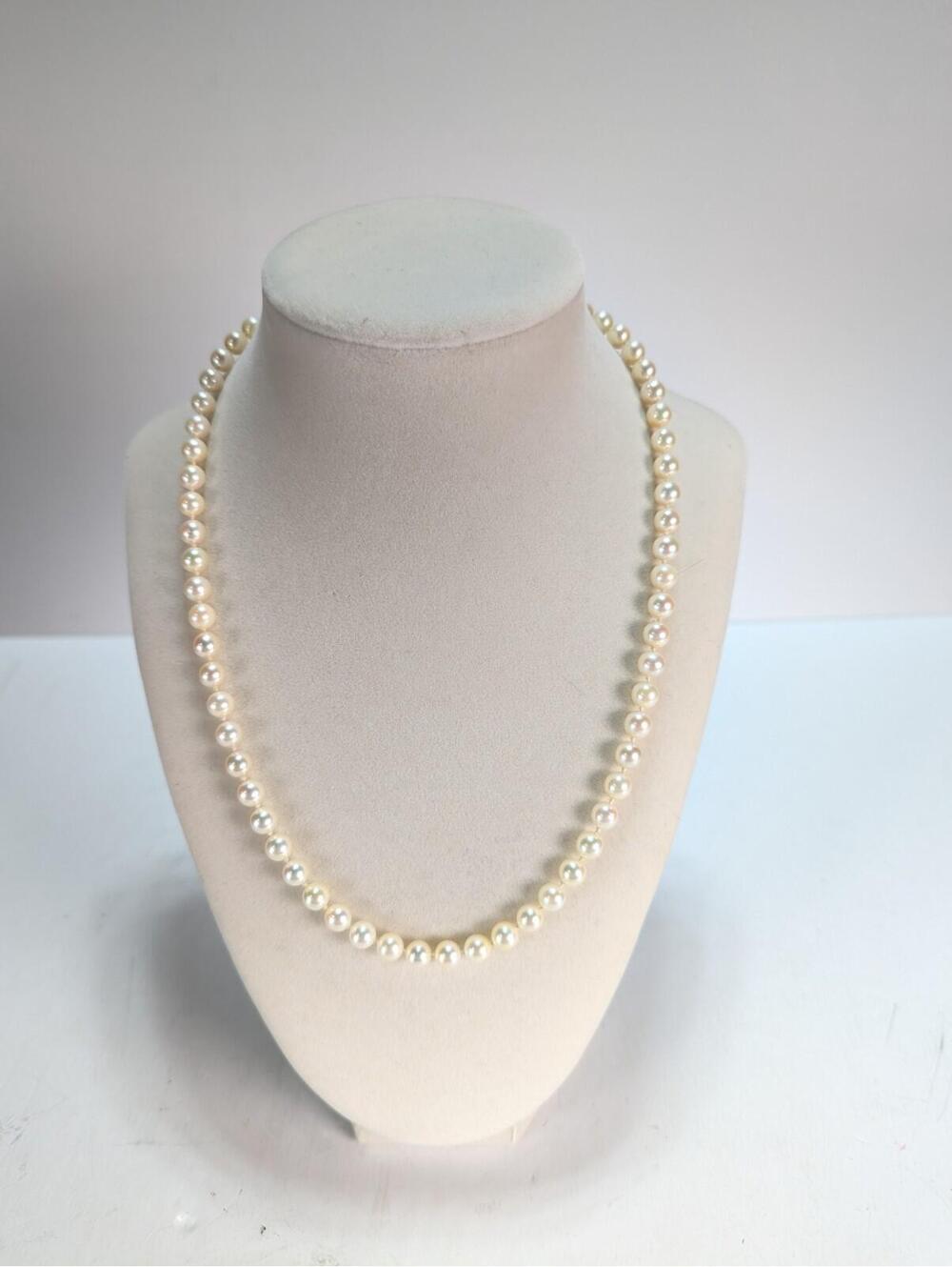 Vintage Real Pearl Necklace w/ 14K Solid Gold Clasp 19” Cream 6MM Nice Luster